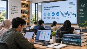 mahasiswa menggunakan teknologi digital dalam proses pembelajaran modern di Indonesia