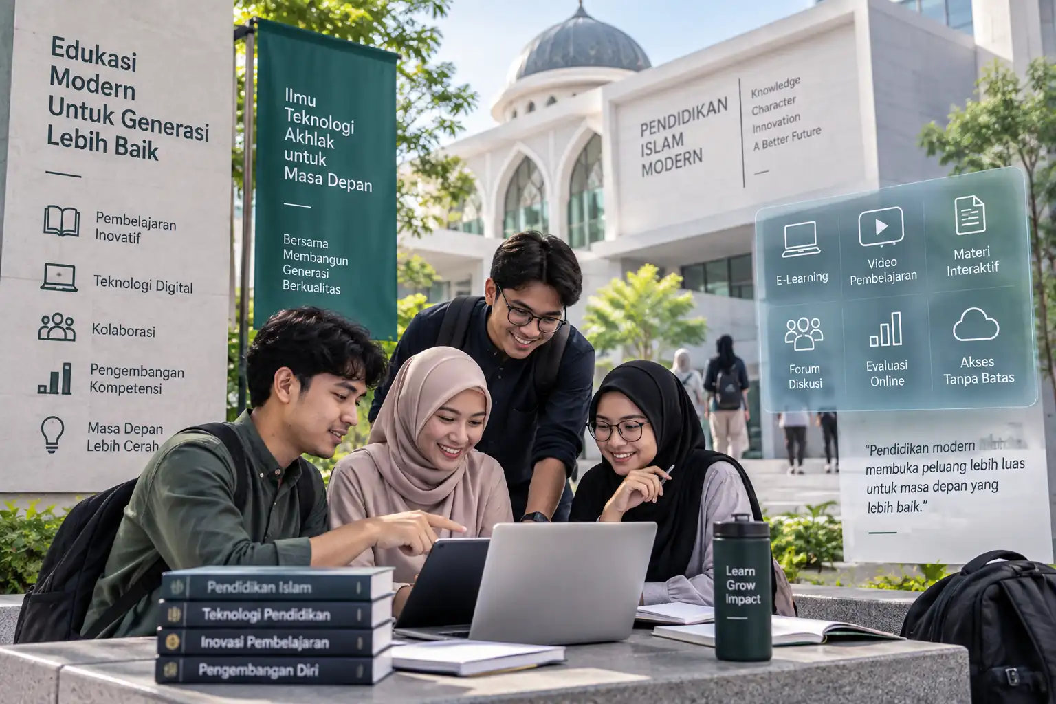 mahasiswa berkolaborasi menggunakan teknologi digital dalam sistem edukasi modern