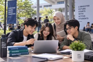 Mahasiswa berdiskusi dan bekerja sama mengembangkan keterampilan selama kegiatan kampus