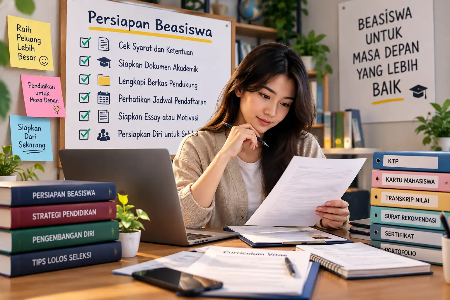 mahasiswa menyiapkan dokumen untuk memenuhi syarat beasiswa