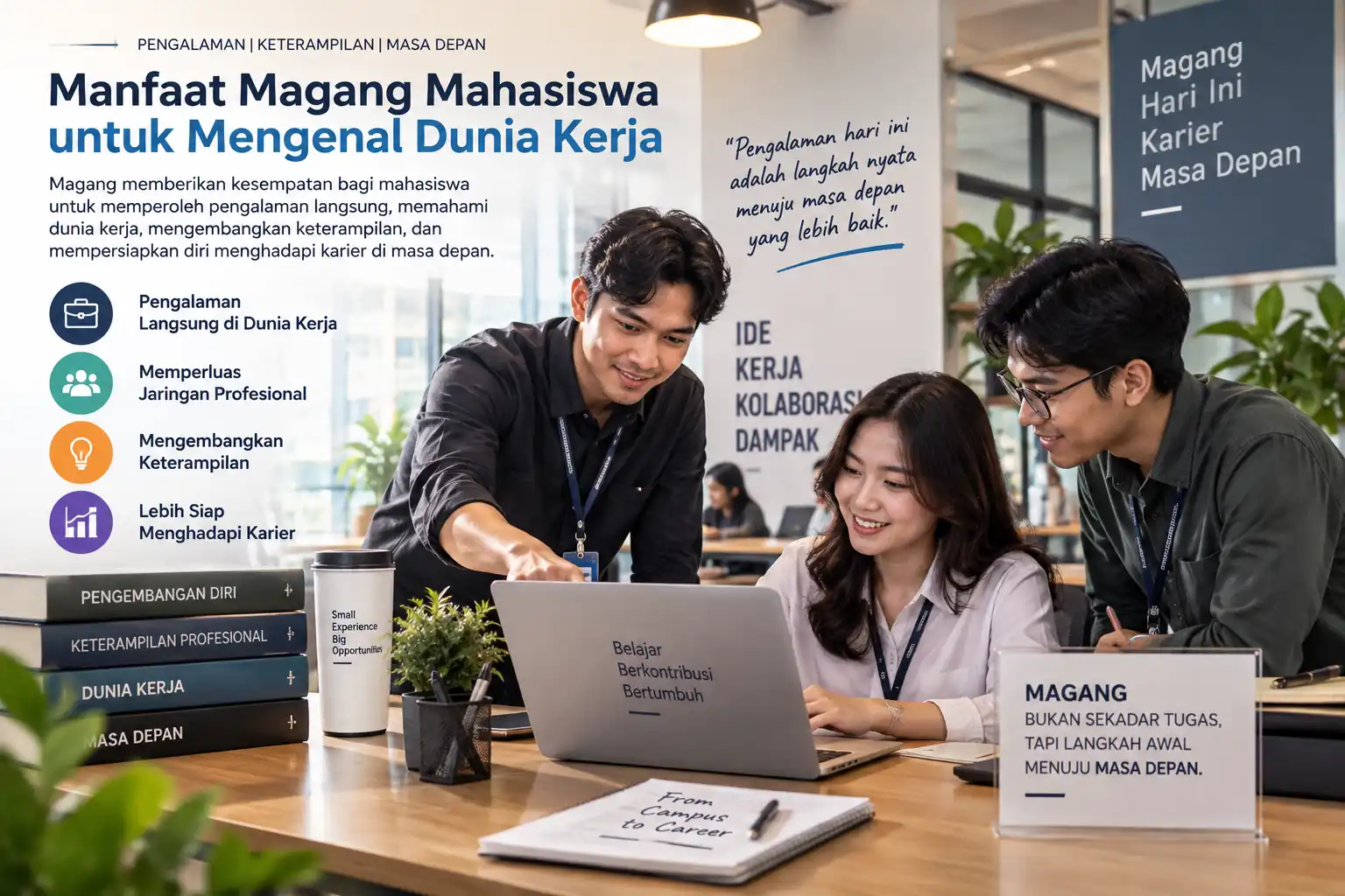 mahasiswa magang memperoleh pengalaman langsung di lingkungan kerja profesional